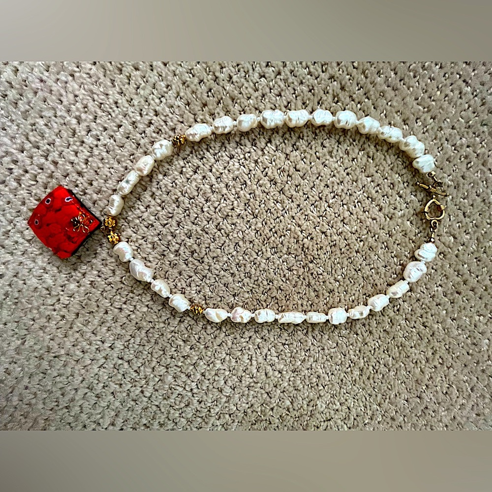 Baroque pearls w/ Venetian glass pendant & gold vermeil findings